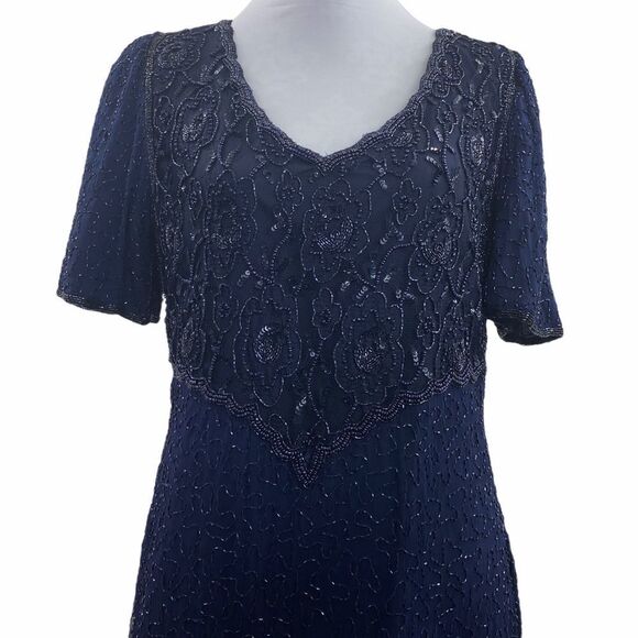 LAURENCE Kazar Blue Beaded Silk Maxi Dress Medium - Picture 2 of 12